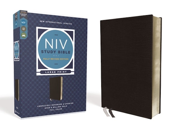 Cover image for NIV Study Bible, Fully Revised Edition, Large Print, Bonded Leather, Black, Red Letter, Comfort Print, isbn: 9780310090335