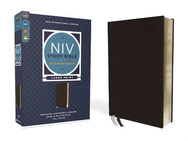 Cover image for NIV Study Bible, Fully Revised Edition, Large Print, Bonded Leather, Black, Red Letter, Comfort Print, isbn: 9780310090335