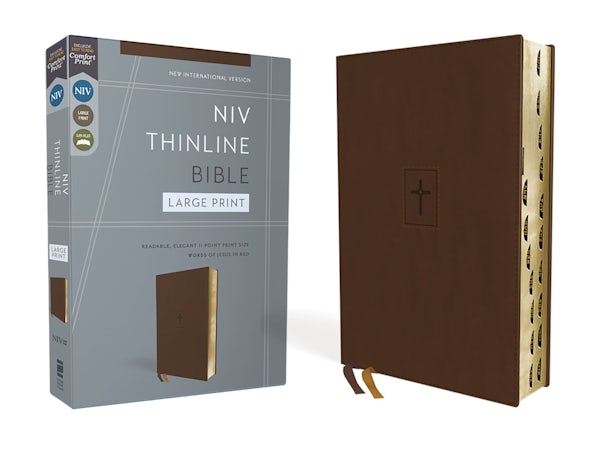 Cover image for Niv, Thinline Bible, Large Print, Leathersoft, Brown, Red Letter, Thumb Indexed, Comfort Print, isbn: 9780310154365