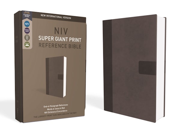 Cover image for NIV, Super Giant Print Reference Bible, Giant Print, Imitation Leather, Gray, Red Letter Edition, isbn: 9780310445937