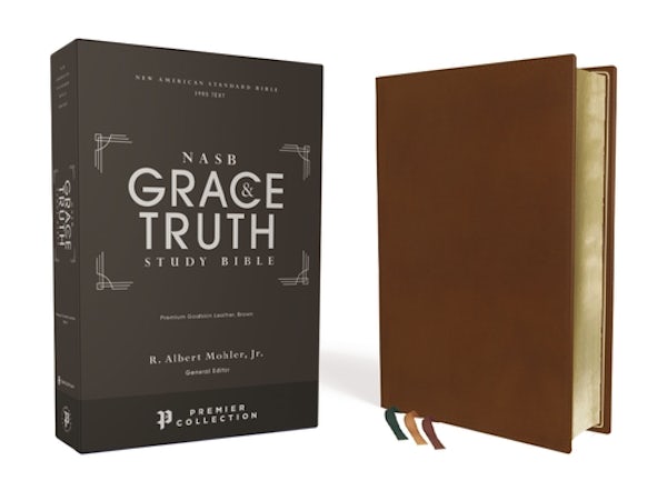 Cover image for Nasb, the Grace and Truth Study Bible, Premium Goatskin Leather, Brown, Premier Collection, Black Letter, 1995 Text, Art Gilded Edges, Comfort Print, isbn: 9780310447726