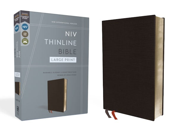 Cover image for NIV, Thinline Bible, Large Print, Bonded Leather, Black, Red Letter Edition, isbn: 9780310448327