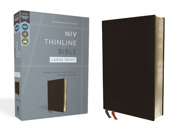 Cover image for NIV, Thinline Bible, Large Print, Bonded Leather, Black, Red Letter Edition, isbn: 9780310448327