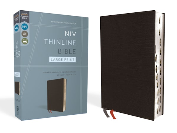Cover image for NIV, Thinline Bible, Large Print, Bonded Leather, Black, Indexed, Red Letter Edition, isbn: 9780310448334