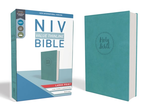 Cover image for NIV, Value Thinline Bible, Large Print, Imitation Leather, Blue, isbn: 9780310448556