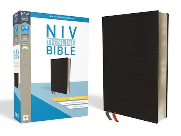 Cover image for NIV, Thinline Bible, Giant Print, Bonded Leather, Black, Indexed, Red Letter Edition, isbn: 9780310448600