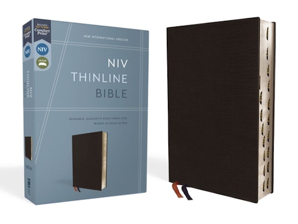 Cover image for NIV, Thinline Bible, Bonded Leather, Black, Indexed, Red Letter Edition, isbn: 9780310448778