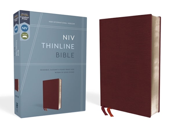 Cover image for NIV, Thinline Bible, Bonded Leather, Burgundy, Red Letter Edition, isbn: 9780310448792