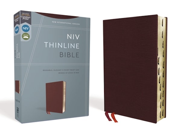 Cover image for NIV, Thinline Bible, Bonded Leather, Burgundy, Indexed, Red Letter Edition, isbn: 9780310448808
