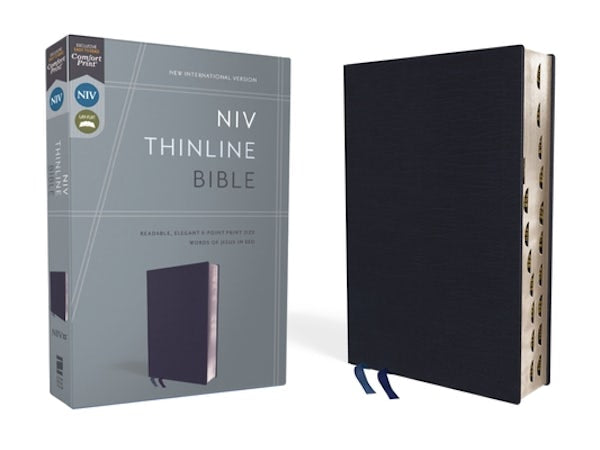 Cover image for NIV, Thinline Bible, Bonded Leather, Navy, Indexed, Red Letter Edition, isbn: 9780310448839