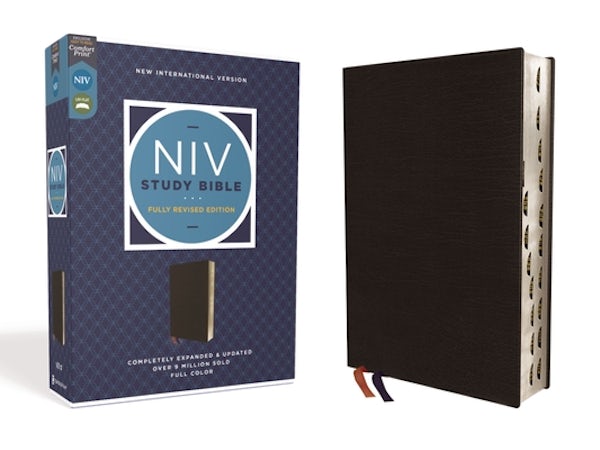 Cover image for NIV Study Bible, Fully Revised Edition, Bonded Leather, Black, Red Letter, Thumb Indexed, Comfort Print, isbn: 9780310448983