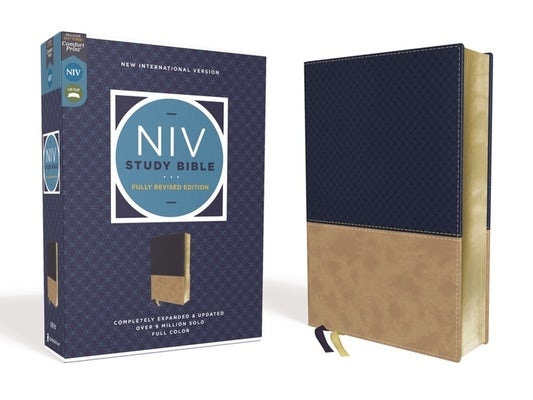 Cover image for NIV Study Bible, Fully Revised Edition, Leathersoft, Navy/Tan, Red Letter, Comfort Print, isbn: 9780310448990