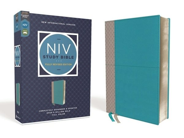 Cover image for NIV Study Bible, Fully Revised Edition, Leathersoft, Teal/Gray, Red Letter, Comfort Print, isbn: 9780310449034