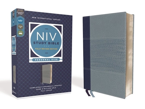 Cover image for NIV Study Bible, Fully Revised Edition, Personal Size, Leathersoft, Navy/Blue, Red Letter, Comfort Print, isbn: 9780310449140