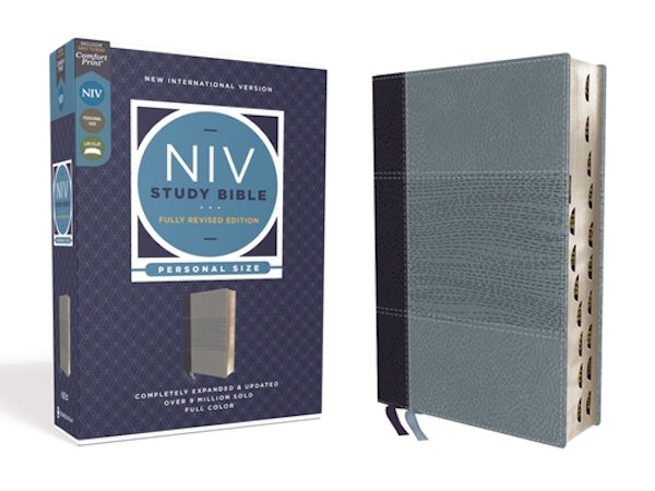 Cover image for NIV Study Bible, Fully Revised Edition, Personal Size, Leathersoft, Navy/Blue, Red Letter, Thumb Indexed, Comfort Print, isbn: 9780310449157