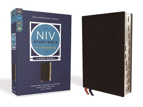Cover image for NIV Study Bible, Fully Revised Edition, Large Print, Bonded Leather, Black, Red Letter, Thumb Indexed, Comfort Print, isbn: 9780310449171