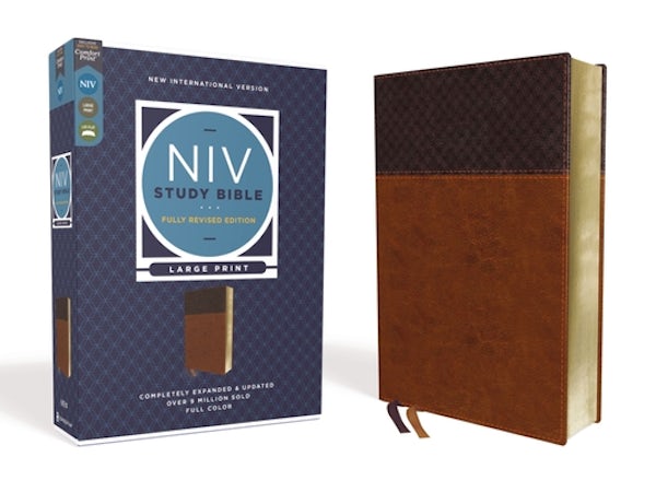 Cover image for NIV Study Bible, Fully Revised Edition, Large Print, Leathersoft, Brown, Red Letter, Comfort Print, isbn: 9780310449188