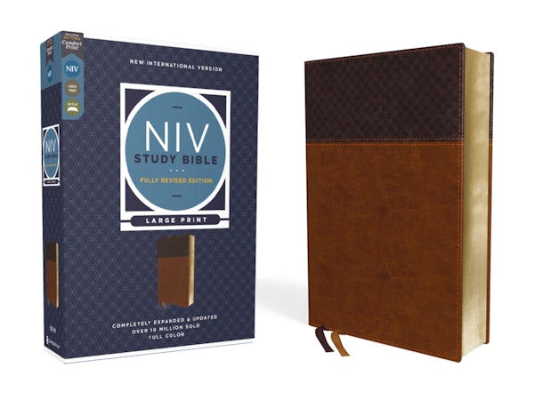 Cover image for NIV Study Bible, Fully Revised Edition, Large Print, Leathersoft, Brown, Red Letter, Comfort Print, isbn: 9780310449188