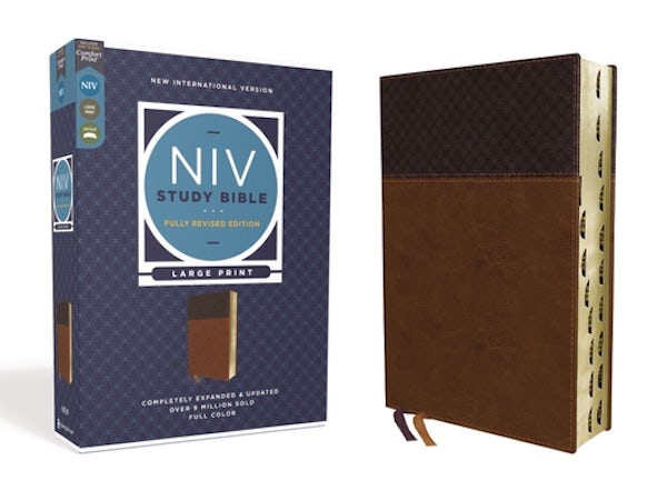 Cover image for NIV Study Bible, Fully Revised Edition, Large Print, Leathersoft, Brown, Red Letter, Thumb Indexed, Comfort Print, isbn: 9780310449195