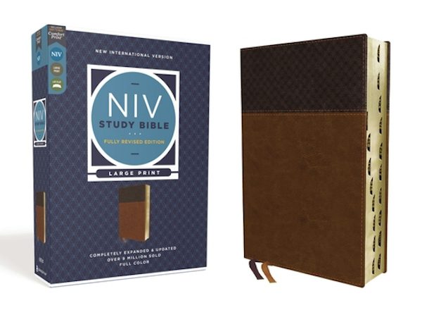 Cover image for NIV Study Bible, Fully Revised Edition, Large Print, Leathersoft, Brown, Red Letter, Thumb Indexed, Comfort Print, isbn: 9780310449195