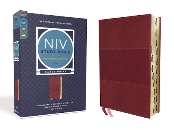 Cover image for NIV Study Bible, Fully Revised Edition, Large Print, Leathersoft, Burgundy, Red Letter, Thumb Indexed, Comfort Print, isbn: 9780310449225