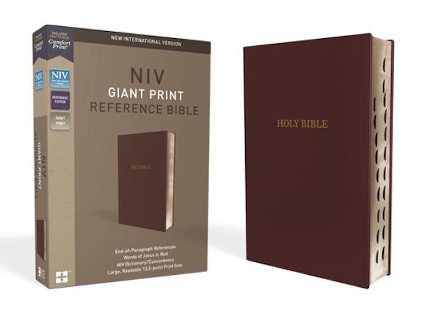 Cover image for NIV, Reference Bible, Giant Print, Leather-Look, Burgundy, Red Letter Edition, Indexed, Comfort Print, isbn: 9780310449447