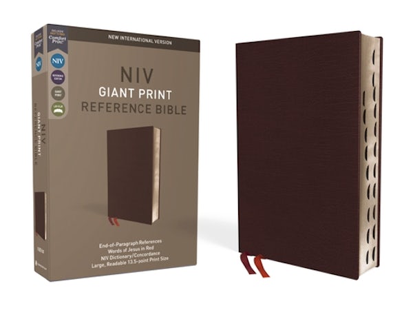Cover image for NIV, Reference Bible, Giant Print, Bonded Leather, Burgundy, Red Letter Edition, Indexed, Comfort Print, isbn: 9780310449492