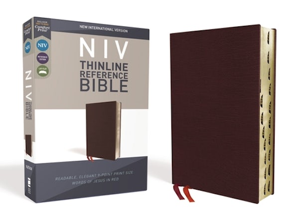 Cover image for NIV, Thinline Reference Bible, Bonded Leather, Burgundy, Red Letter Edition, Indexed, Comfort Print, isbn: 9780310449645
