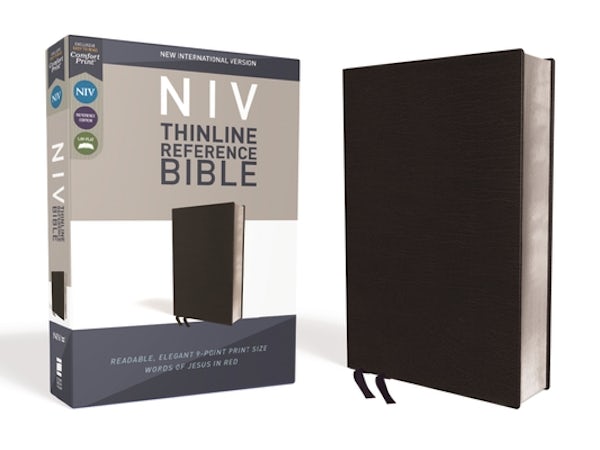 Cover image for NIV, Thinline Reference Bible, Bonded Leather, Black, Red Letter Edition, Comfort Print, isbn: 9780310449652