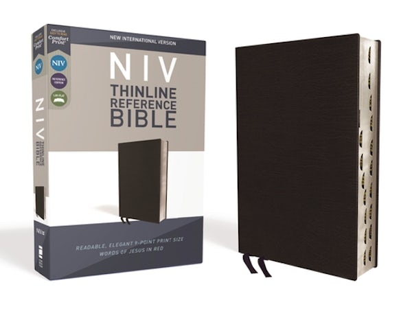 Cover image for NIV, Thinline Reference Bible, Bonded Leather, Black, Red Letter Edition, Indexed, Comfort Print, isbn: 9780310449669