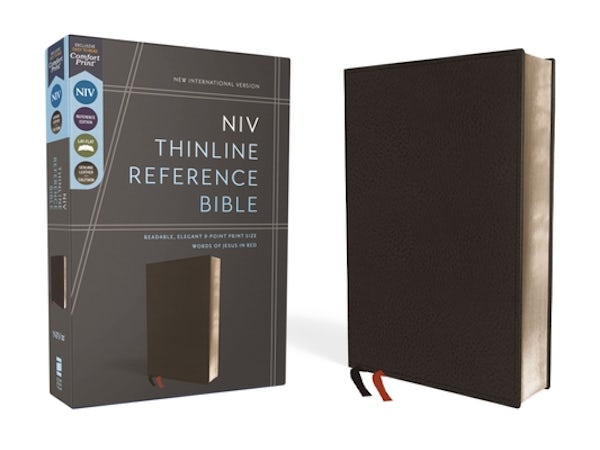 Cover image for Niv, Thinline Reference Bible (Deep Study at a Portable Size), Genuine Leather, Calfskin, Black, Red Letter, Comfort Print, isbn: 9780310449713