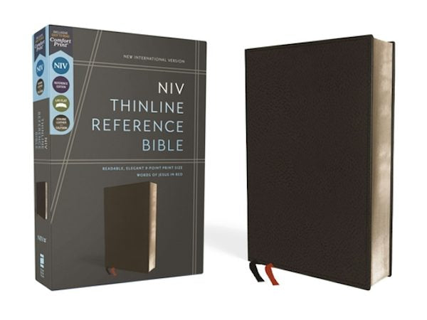 Cover image for Niv, Thinline Reference Bible (Deep Study at a Portable Size), Genuine Leather, Calfskin, Black, Red Letter, Comfort Print, isbn: 9780310449713