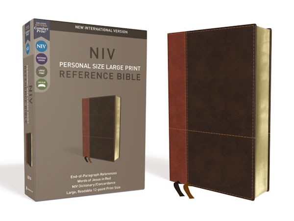 Cover image for NIV, Personal Size Reference Bible, Large Print, Imitation Leather, Brown, Red Letter Edition, Comfort Print, isbn: 9780310449720
