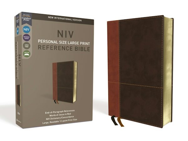 Cover image for NIV, Personal Size Reference Bible, Large Print, Imitation Leather, Brown, Red Letter Edition, Comfort Print, isbn: 9780310449720