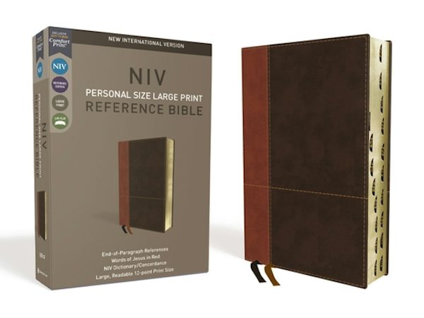 Cover image for NIV, Personal Size Reference Bible, Large Print, Imitation Leather, Brown, Indexed, Red Letter Edition, Comfort Print, isbn: 9780310449737