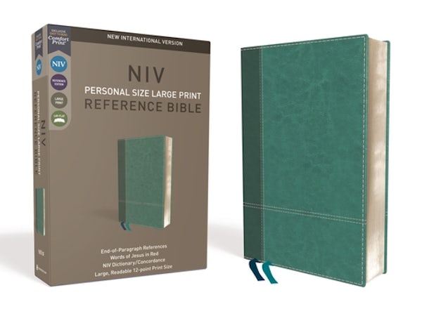 Cover image for NIV, Personal Size Reference Bible, Large Print, Imitation Leather, Blue, Red Letter Edition, Comfort Print, isbn: 9780310449744
