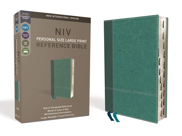 Cover image for NIV, Personal Size Reference Bible, Large Print, Imitation Leather, Blue, Indexed, Red Letter Edition, Comfort Print, isbn: 9780310449751