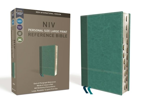 Cover image for NIV, Personal Size Reference Bible, Large Print, Imitation Leather, Blue, Indexed, Red Letter Edition, Comfort Print, isbn: 9780310449751