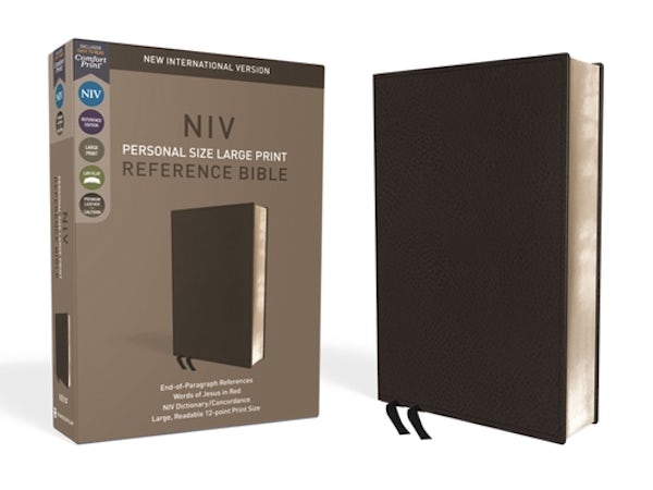 Cover image for NIV, Personal Size Reference Bible, Large Print, Premium Leather, Black, Red Letter Edition, Comfort Print, isbn: 9780310449768