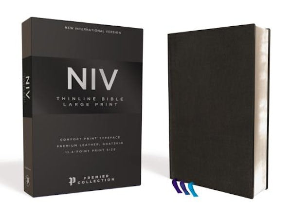 Cover image for Niv, Thinline Bible, Large Print, Premium Leather, Goatskin, Black, Premier Collection, Comfort Print, isbn: 9780310450894