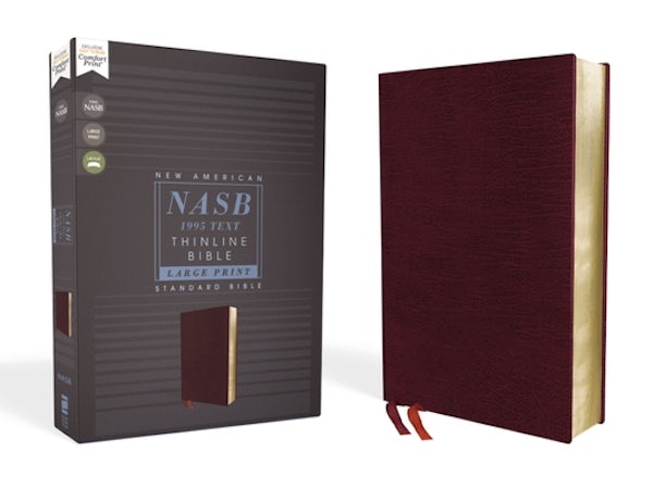 Cover image for Nasb, Thinline Bible, Large Print, Bonded Leather, Burgundy, Red Letter Edition, 1995 Text, Comfort Print, isbn: 9780310451006