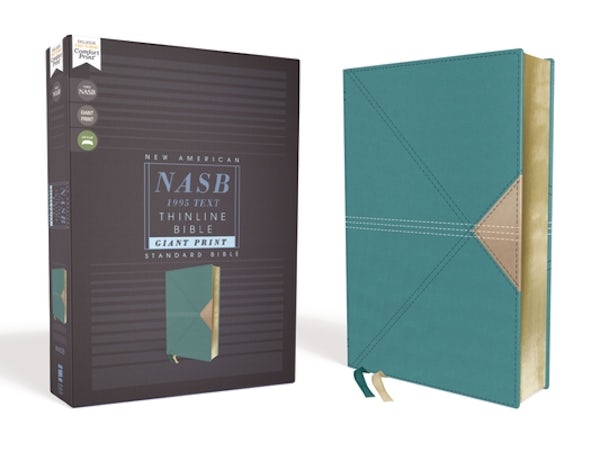 Cover image for Nasb, Thinline Bible, Giant Print, Leathersoft, Teal, Red Letter Edition, 1995 Text, Comfort Print, isbn: 9780310451099