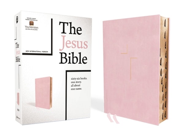 Cover image for The Jesus Bible, NIV Edition, Leathersoft Over Board, Pink, Indexed, Comfort Print, isbn: 9780310452300