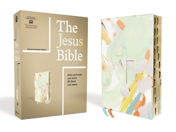 Cover image for The Jesus Bible, ESV Edition, Leathersoft, Multi-Color/Teal, Indexed, isbn: 9780310453109