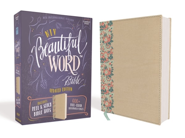 Cover image for Niv, Beautiful Word Bible, Updated Edition, Peel/Stick Bible Tabs, Leathersoft Over Board, Gold/Floral, Red Letter, Comfort Print, isbn: 9780310453437