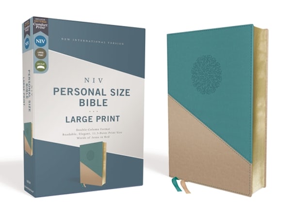 Cover image for Niv, Personal Size Bible, Large Print, Leathersoft, Teal/Gold, Red Letter Edition, Comfort Print, isbn: 9780310454281