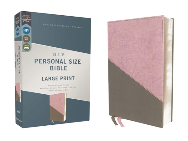 Cover image for Niv, Personal Size Bible, Large Print, Leathersoft, Pink/Gray, Red Letter Edition, Comfort Print, isbn: 9780310454298