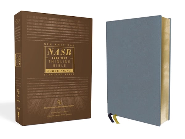 Cover image for Nasb, Thinline Bible, Large Print, Genuine Leather, Buffalo, Blue, Red Letter Edition, 1995 Text, Comfort Print, isbn: 9780310456308