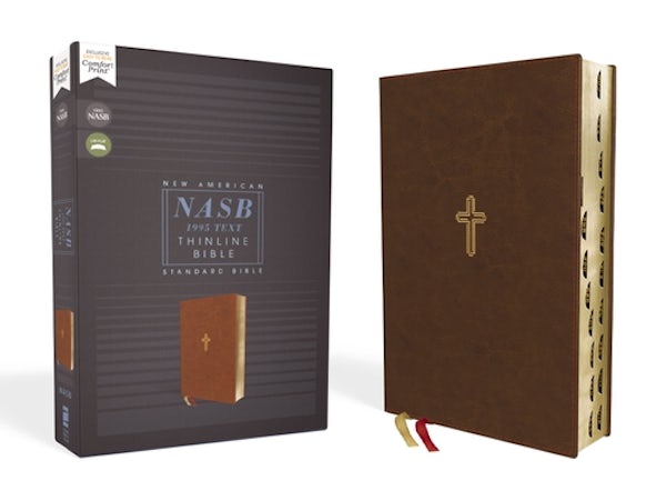 Cover image for Nasb, Thinline Bible, Leathersoft, Brown, Red Letter Edition, 1995 Text, Thumb Indexed, Comfort Print, isbn: 9780310456360