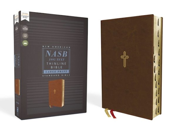 Cover image for Nasb, Thinline Bible, Large Print, Leathersoft, Brown, Red Letter Edition, 1995 Text, Thumb Indexed, Comfort Print, isbn: 9780310456384